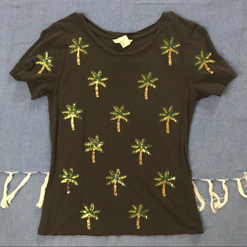 XS sequin palm tree t shirt- H&M